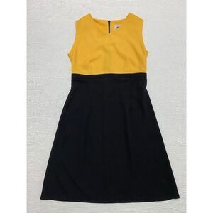 Vintage USA Impatiens Yellow Black Colorblock Sleeveless Dress A Line‎ Womens 8